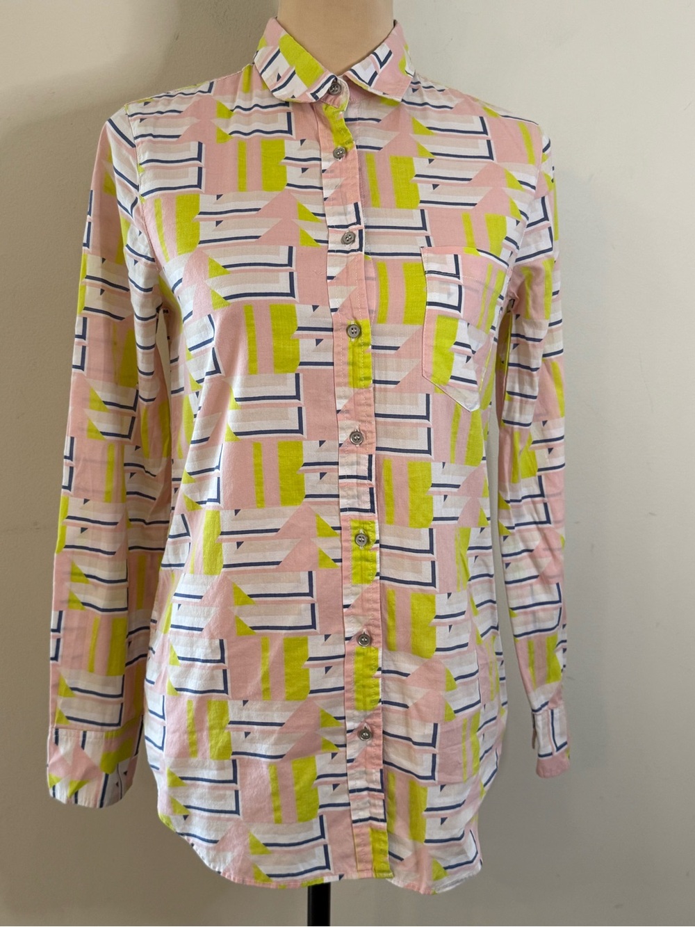 J. Crew Factory preppy button up shirt geometric pastel SZ XS